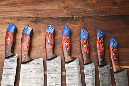 Custom Lot Of 7 Handmade Hammered Damascus Steel Chef Knife Set  Professional 7 Knives 2