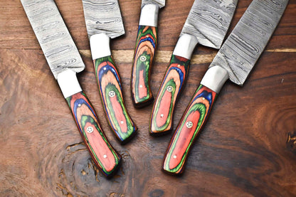 Custom Lot Of 5 Handmade Hammered Damascus Steel Chef Knife Set  Professional Handmade Knives 2