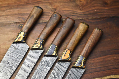 Luxury Handmade Damascus Steel Chef Knife Set  Custom 5Piece Kitchen Blades 1