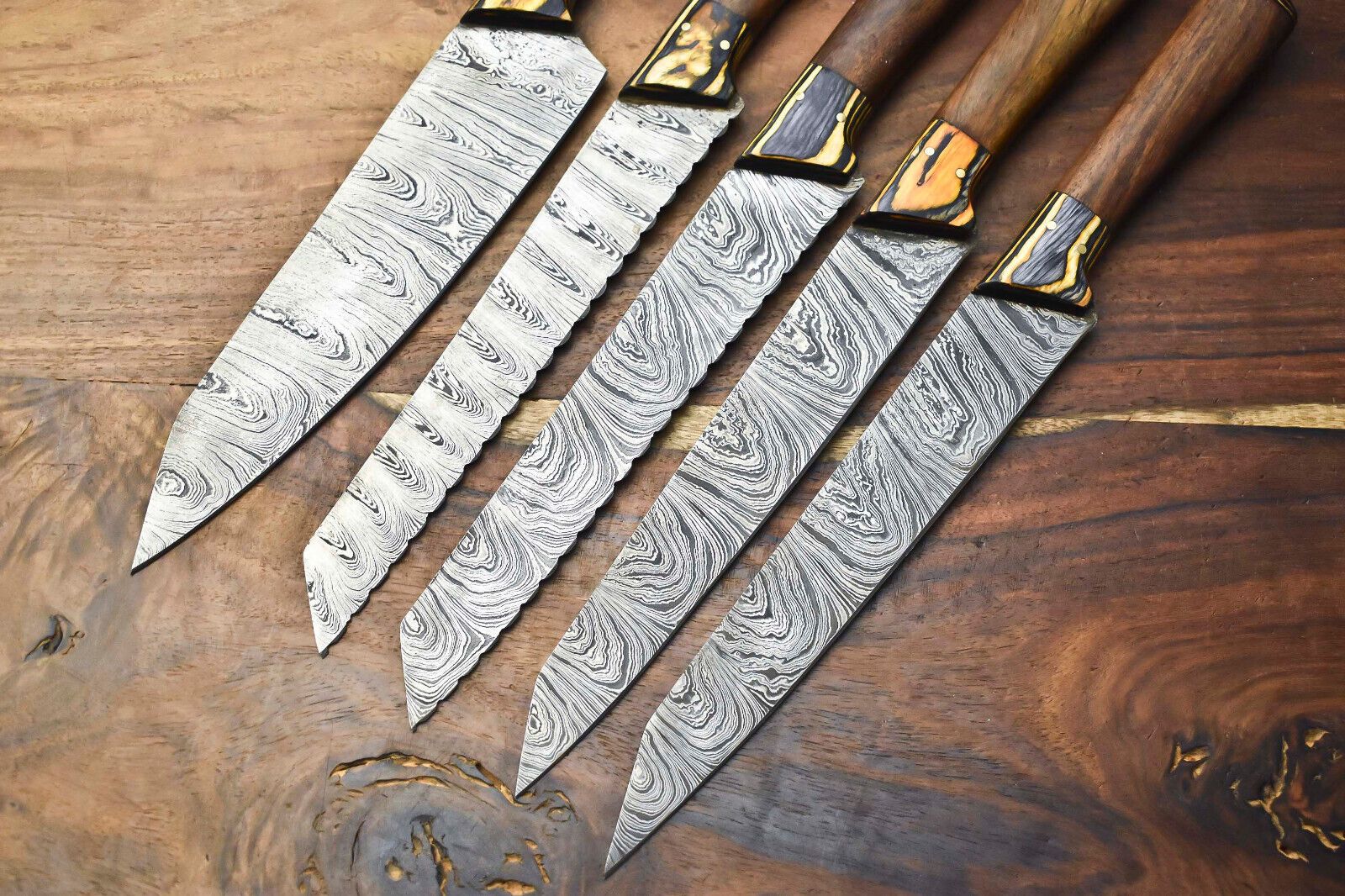 Luxury Handmade Damascus Steel Chef Knife Set  Custom 5Piece Kitchen Blades 2