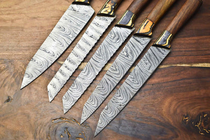 Luxury Handmade Damascus Steel Chef Knife Set  Custom 5Piece Kitchen Blades 2