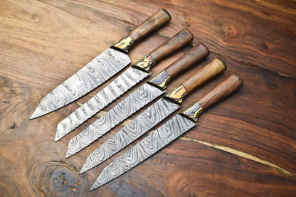 Luxury Handmade Damascus Steel Chef Knife Set  Custom 5Piece Kitchen Blades 3