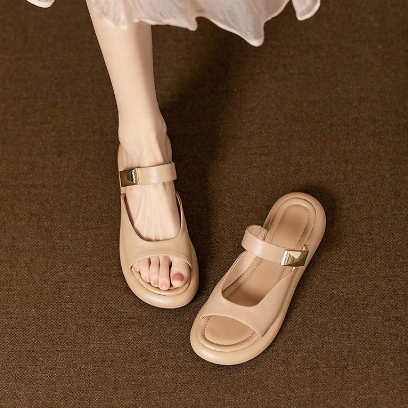 Womens Minimalist White Slide Sandals, Gold-Tone Buckle Slippers with Cloud Comfort Sole, Flat Casual Shoes