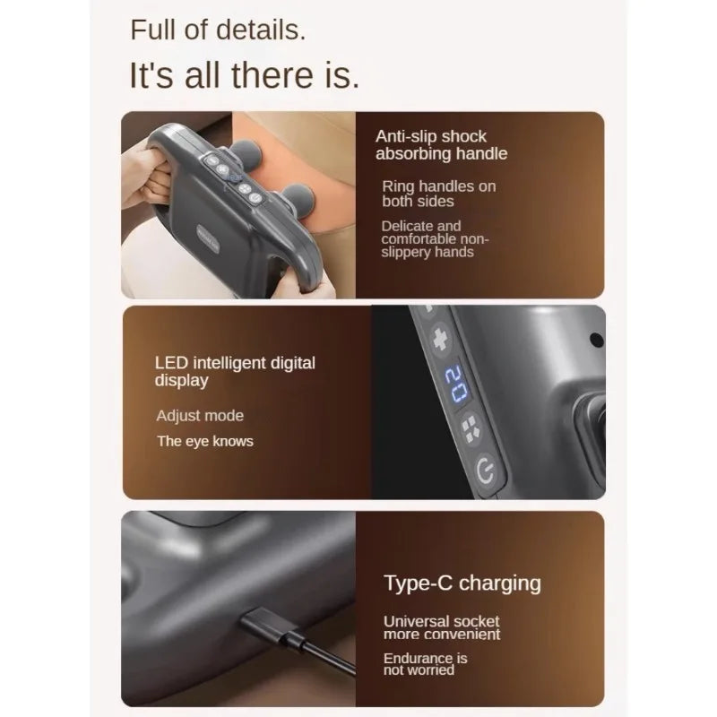 Professional Grade Wireless Waist Massage Four Head Fascia Gun Back Deep High Frequency Muscle Rela 4