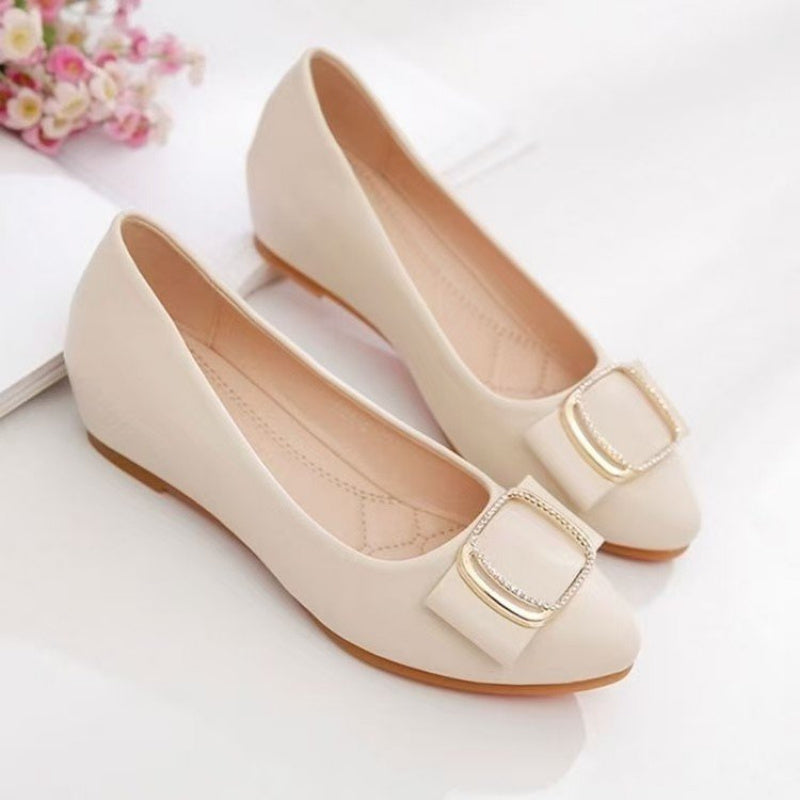 Genuine Leather Minimalist Square-Buckle Chain Flats, Slip-Resistant Cushioned Mom Loafers for Work & Casual Wear