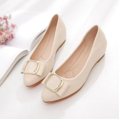 Genuine Leather Minimalist Square-Buckle Chain Flats, Slip-Resistant Cushioned Mom Loafers for Work & Casual Wear