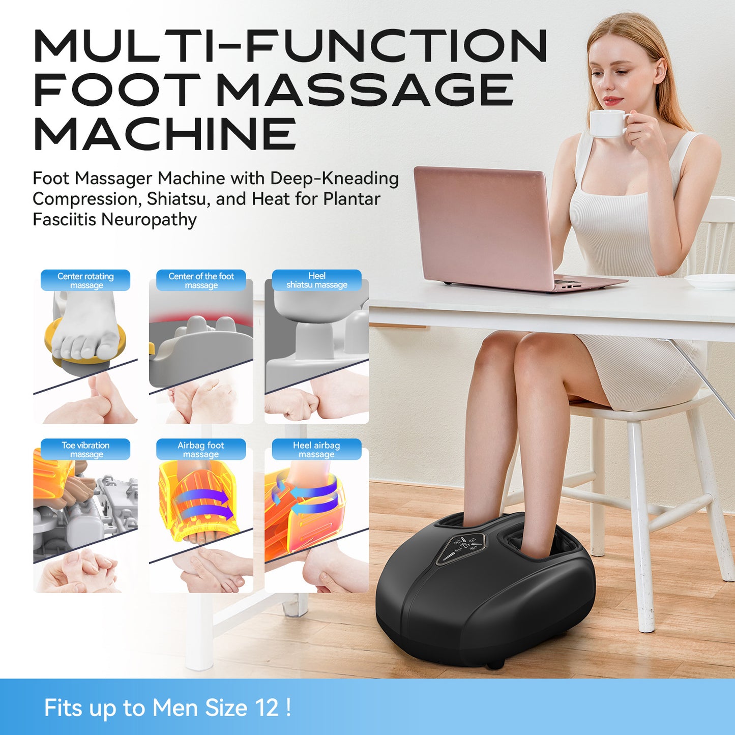 Deep Kneading Shiatsu Feet Massage Machine Electric Foot Massager With Heat Airbag Compression Reli 1