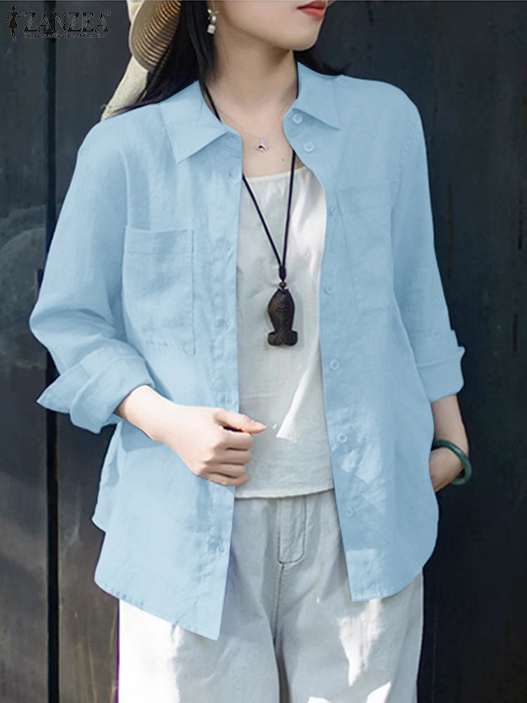 ZANZEA Womens Oversized Shirt, Casual Long Sleeve Button Up Top, Cotton Street Fashion Chemise for Spring and Fall