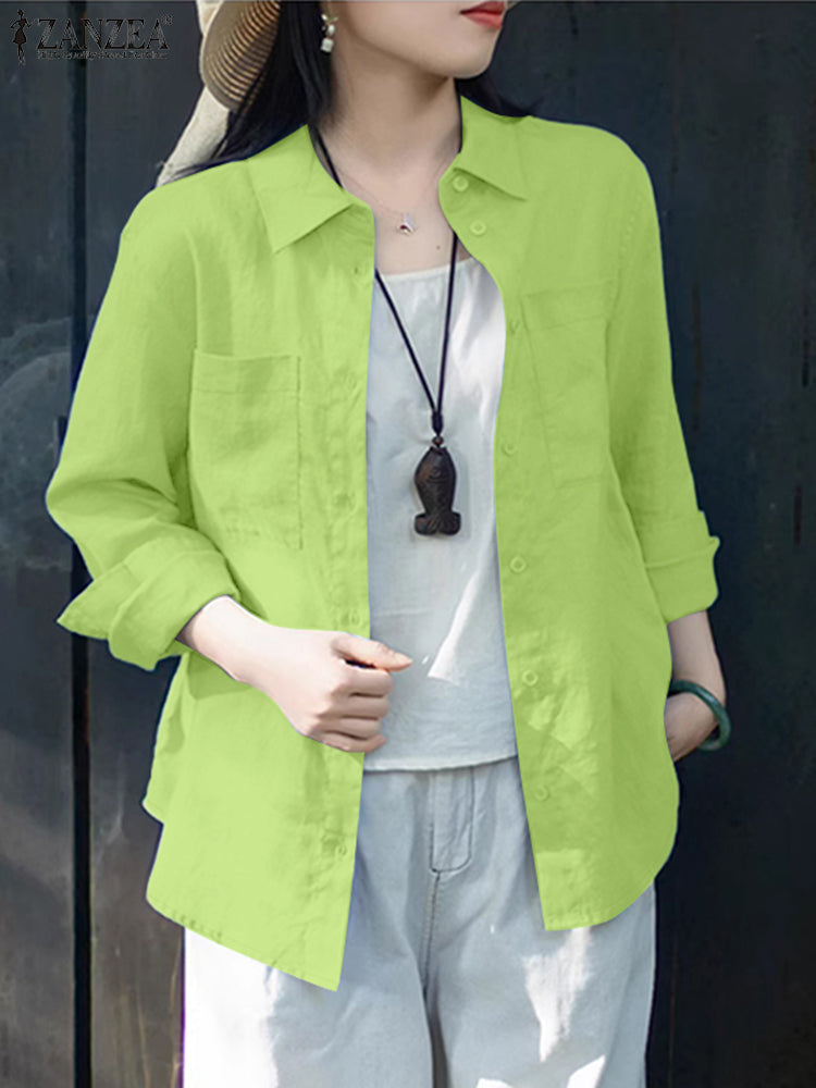 ZANZEA Womens Oversized Shirt Casual Long Sleeve Button Up Top Cotton Street Fashion Chemise For Sp 3