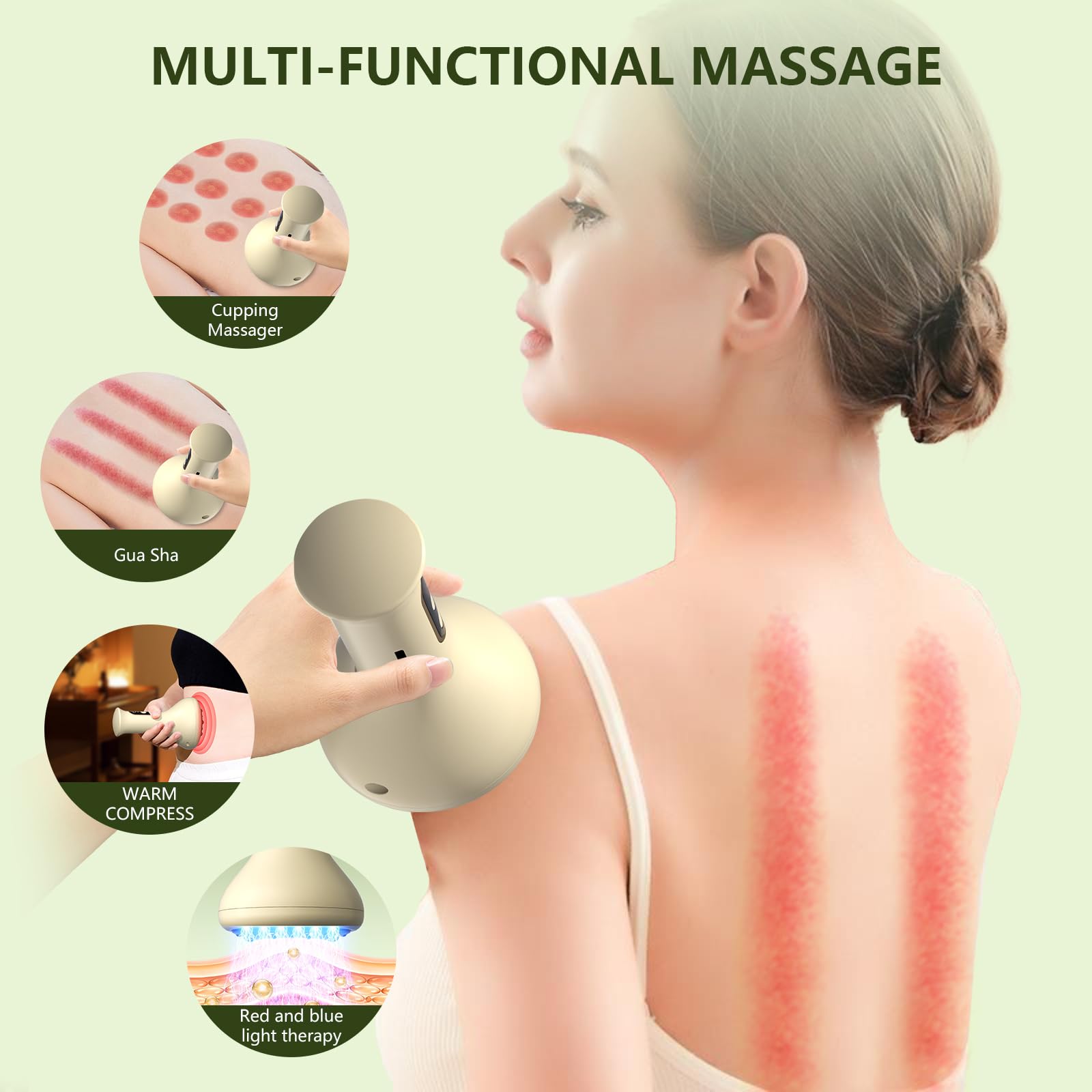 USB Rechargeable Smart Cupping Machine, Vacuum Suction Cup with Hot Compress, Multi-Level Massage for Arm Back Leg