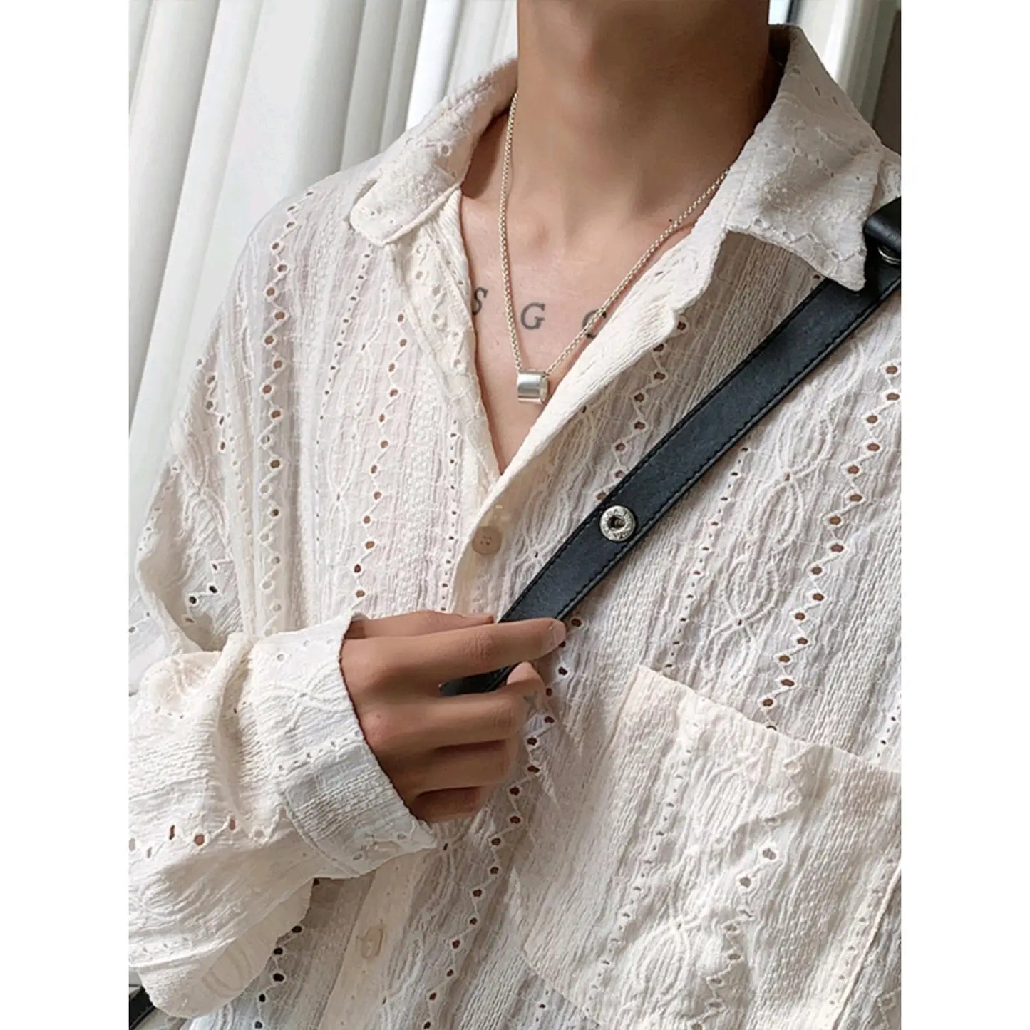 Men's Luxury Niche Shirt, Hollow Design Tweed Jacket, Trendy Loose Fit Long Sleeve Casual Vest