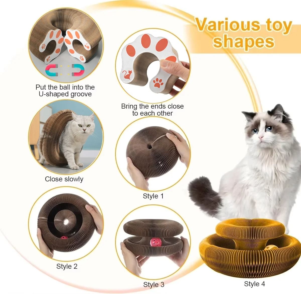 Magic Cat Scratch Round Corrugated Board With Ball Toy For Claw Grinding And Play 5