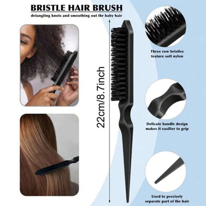 Boar Bristle Slick Back Hair Brush  Sleek Ponytail Bun  Flyaway Smoothing Tool For Edges And Baby H 3