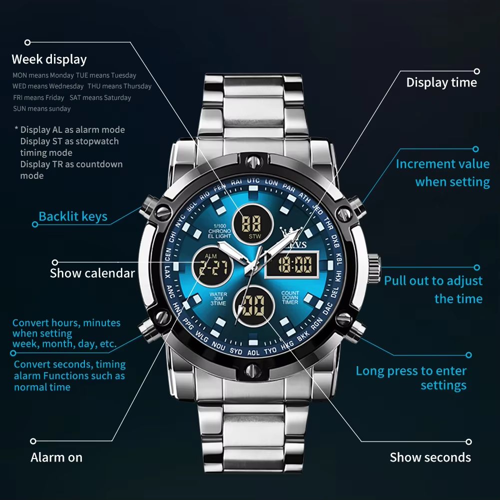 OLEVS Mens Multifunctional Watch  Waterproof Electronic Timepiece With Luminous Display Alarm  Fash 3