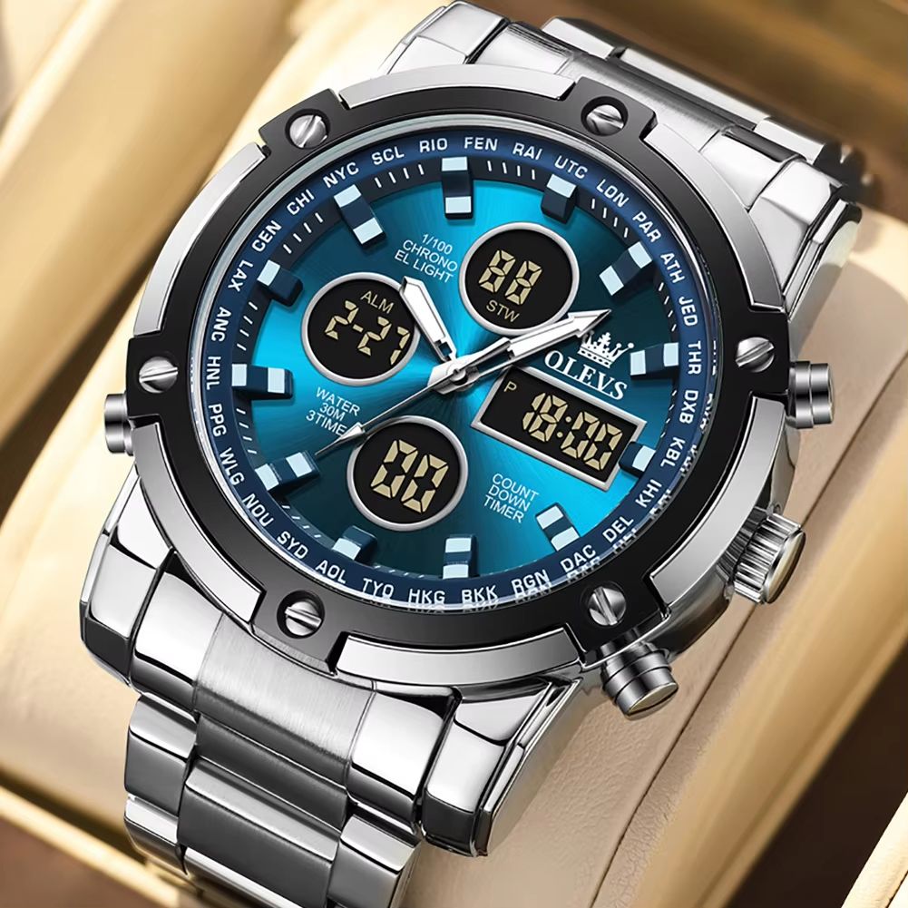 OLEVS Mens Multifunctional Watch  Waterproof Electronic Timepiece With Luminous Display Alarm  Fash 7