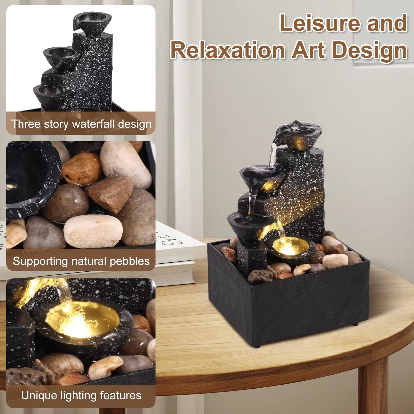 Tabletop Waterfall Fountain With LED Lights  Relaxing Desktop Meditation Fountain  Home Decor Accen 3