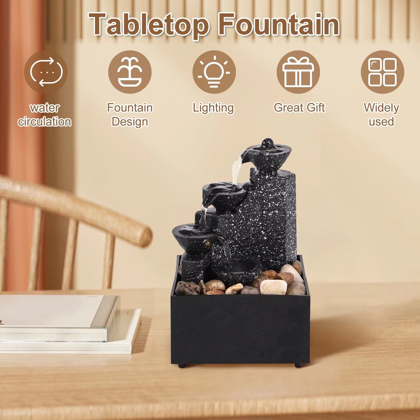 Tabletop Waterfall Fountain With LED Lights  Relaxing Desktop Meditation Fountain  Home Decor Accen 4
