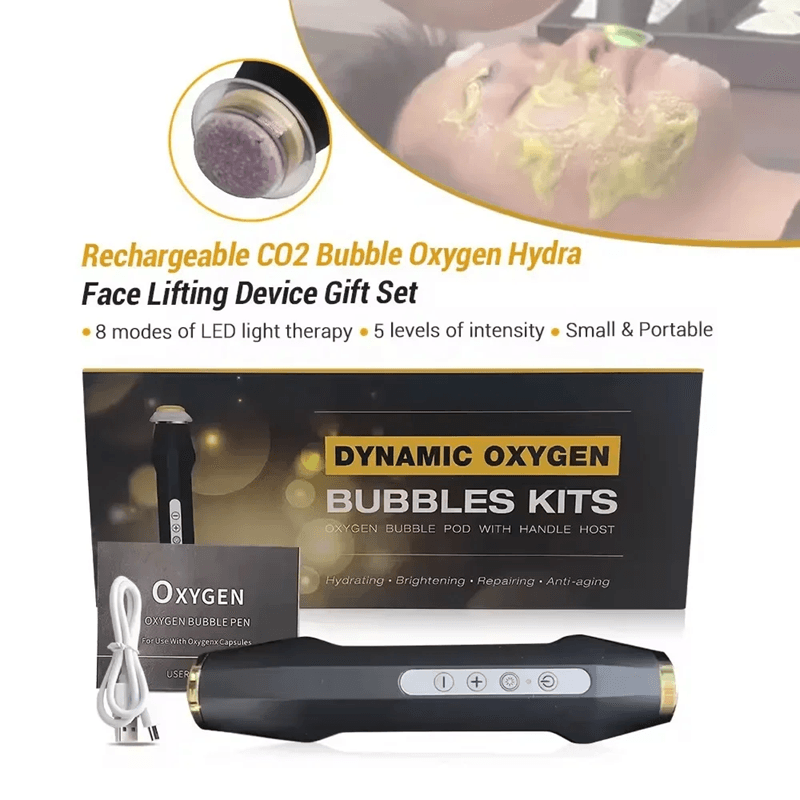 Portable CO2 Oxygen Bubble Pen Facial Massager With Vibration Skin Care Set 4