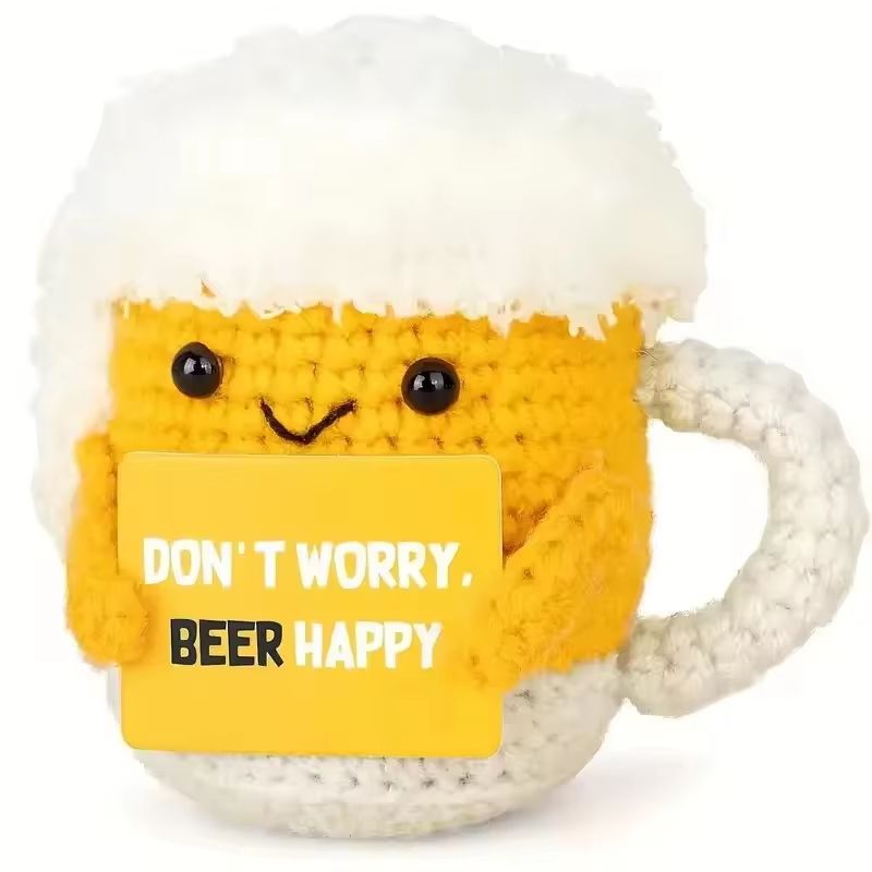 Funny Crochet Coffee Doll  Handmade Emotional Support Cup With Card Cute Desktop Ornament  Cozy Gif 6