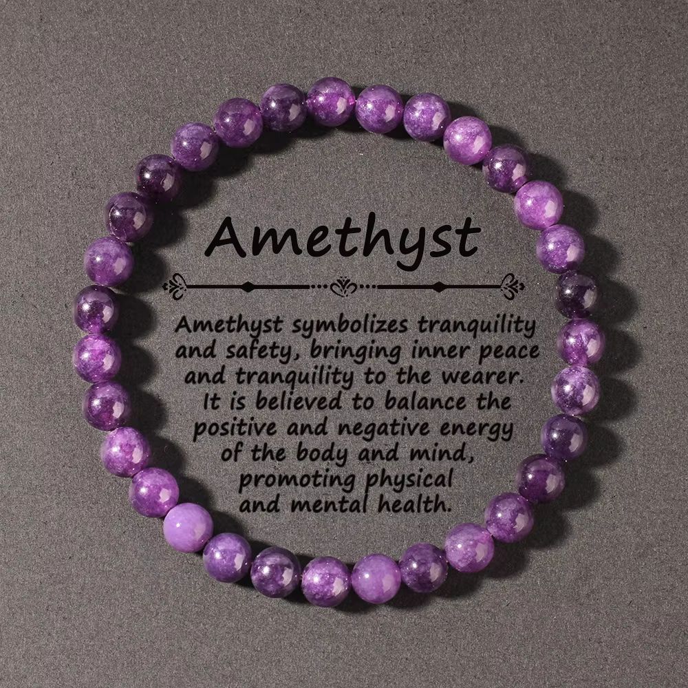 Natural Amethyst Bead Bracelet – Genuine Healing Stone Stretch Jewelry for Men & Women (6/8/10mm)