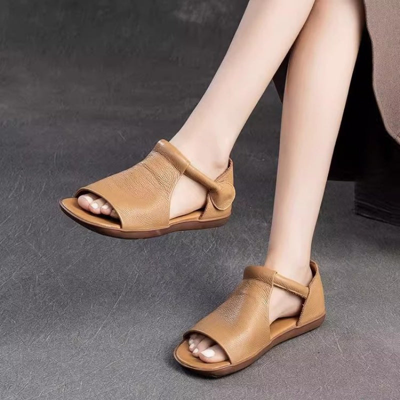 Retro Womens Brown Leather Gladiator Sandals, Open Toe, Soft Sole, Comfortable & Stylish Versatile Footwear