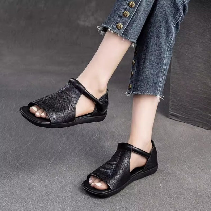 Retro Womens Brown Leather Gladiator Sandals, Open Toe, Soft Sole, Comfortable & Stylish Versatile Footwear