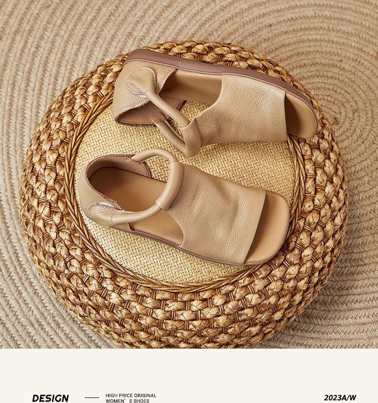 Retro Womens Brown Leather Gladiator Sandals, Open Toe, Soft Sole, Comfortable & Stylish Versatile Footwear