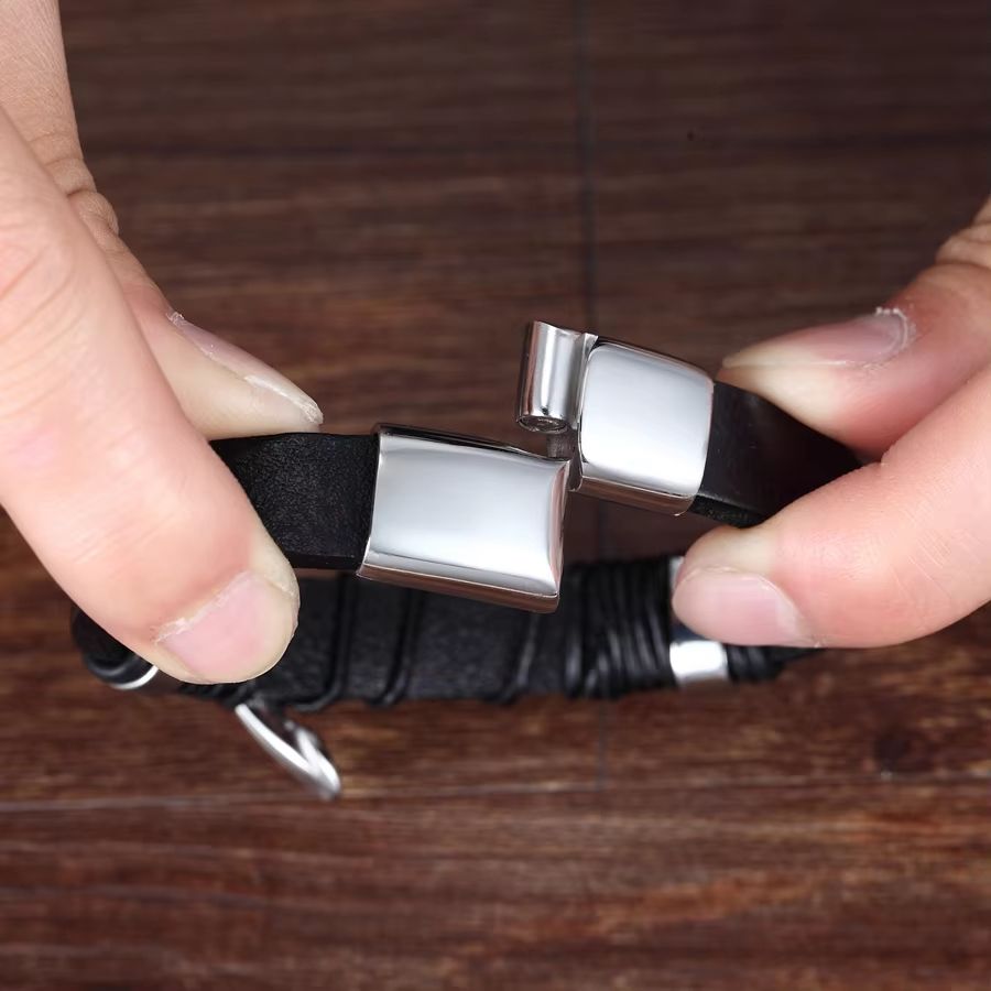 XQNI Luxury Mens Leather Bracelet  Multicolor Cross Design Stainless Steel Adjustable Fashion Acces 5
