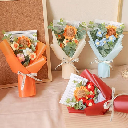 Handmade Crochet Flower Bouquet  Artificial Flower Sunflower  Daisy Arrangement For Anniversary Mot 2