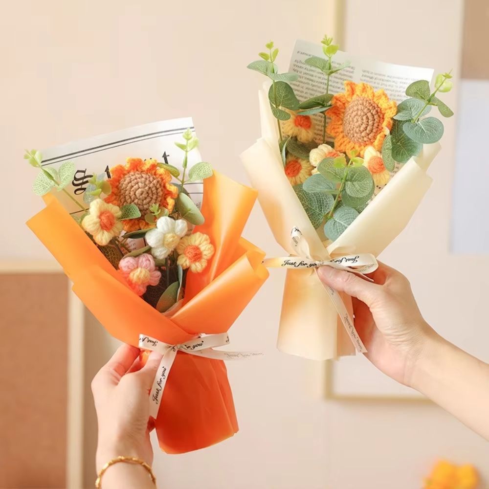 Handmade Crochet Flower Bouquet  Artificial Flower Sunflower  Daisy Arrangement For Anniversary Mot 3
