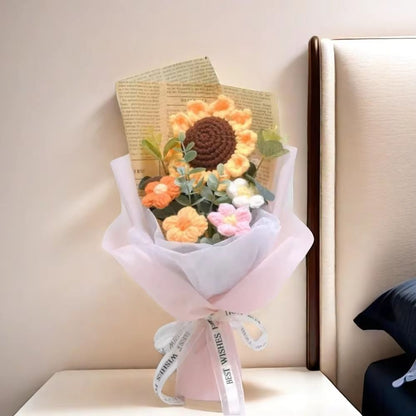 Handmade Crochet Flower Bouquet  Artificial Flower Sunflower  Daisy Arrangement For Anniversary Mot 4