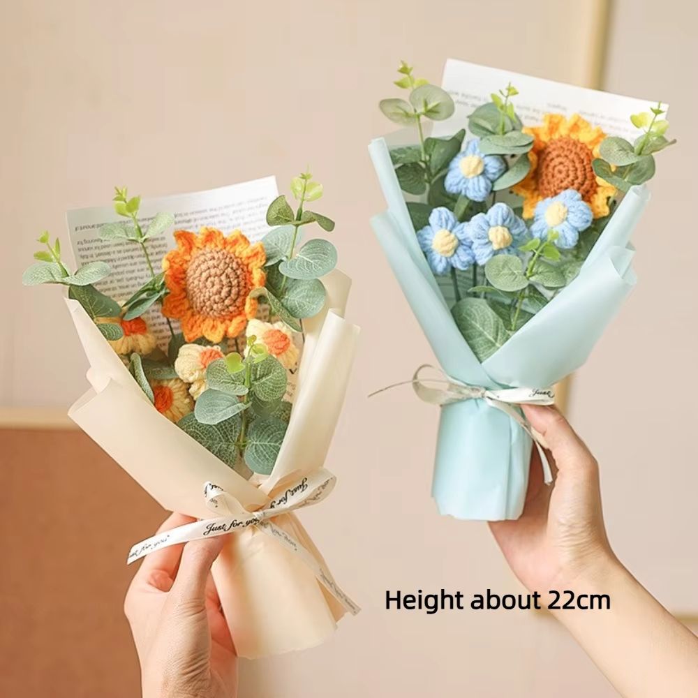 Handmade Crochet Flower Bouquet  Artificial Flower Sunflower  Daisy Arrangement For Anniversary Mot 5