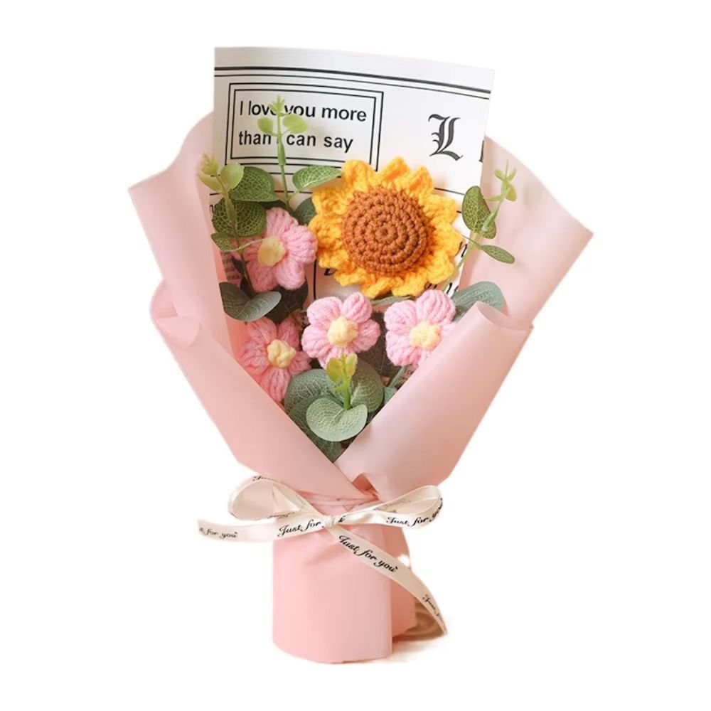 Handmade Crochet Flower Bouquet  Artificial Flower Sunflower  Daisy Arrangement For Anniversary Mot 6