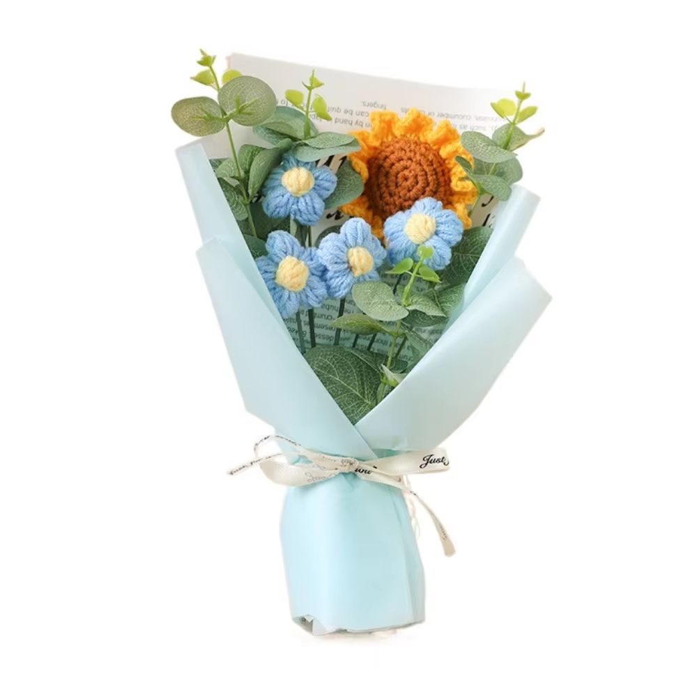Handmade Crochet Flower Bouquet  Artificial Flower Sunflower  Daisy Arrangement For Anniversary Mot 7
