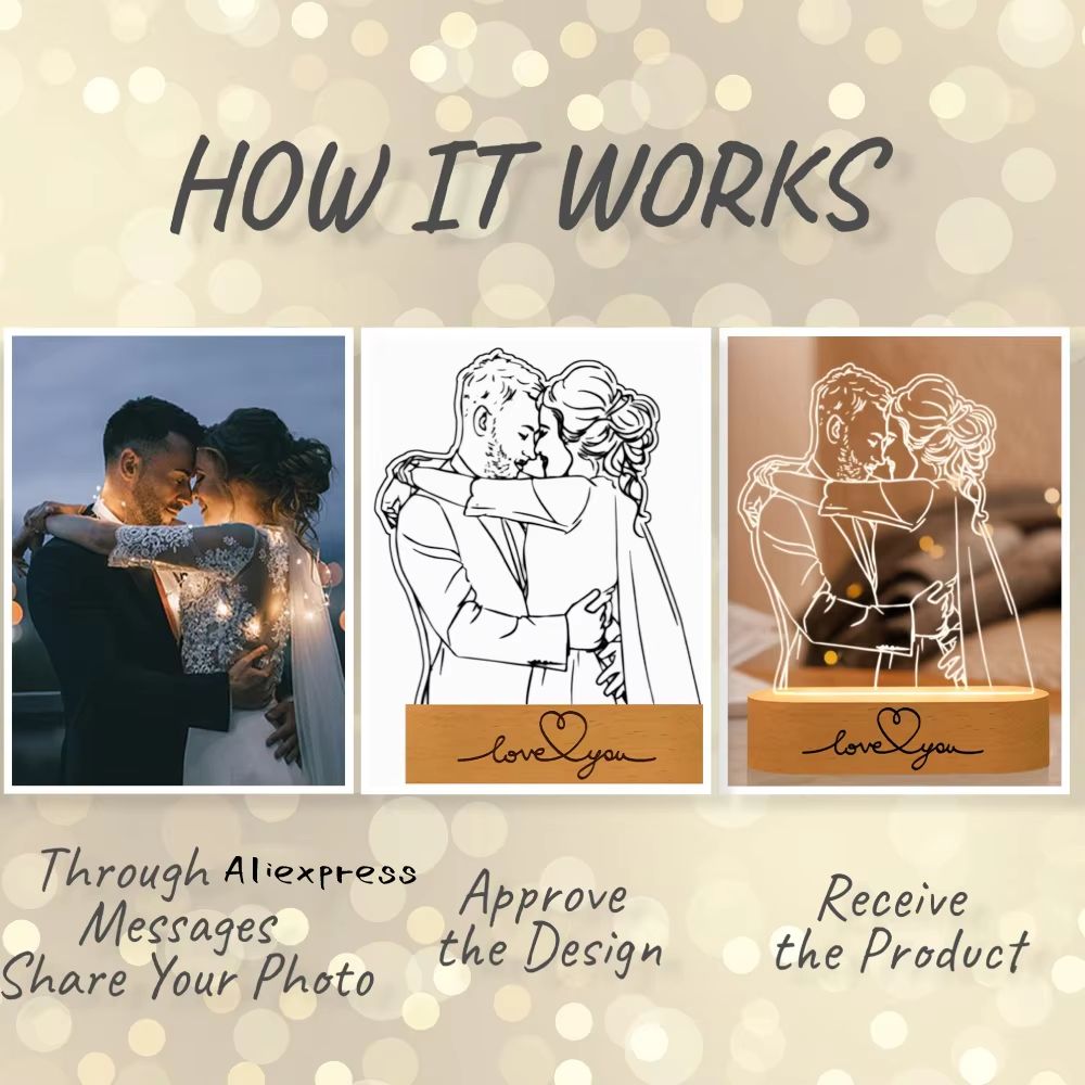 Personalized 3D Photo Lamp  Custom Night Light With Engraved Picture  Text For Wedding Anniversary  2