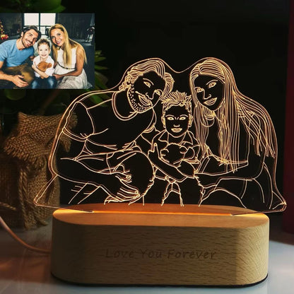 Personalized 3D Photo Lamp  Custom Night Light With Engraved Picture  Text For Wedding Anniversary  3