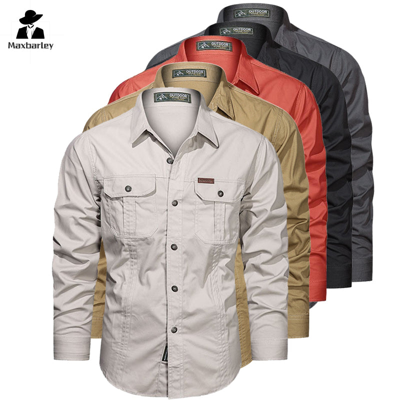 Mens Long Sleeve Casual Shirt, Premium Cotton Overshirt for Spring and Autumn, High Quality Brand Clothing for Work