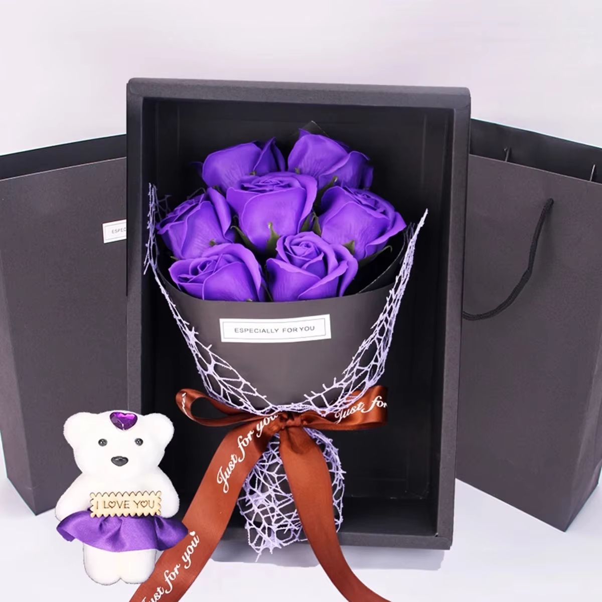 Handmade 7 Rose Soap Bouquet With Little Bear Gift Box  Creative Valentines Mothers Day  Birthday P 3