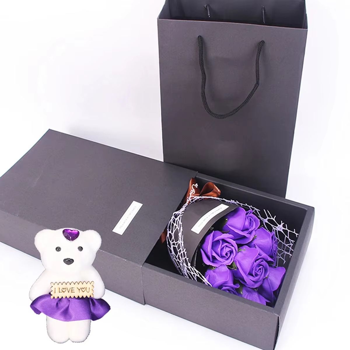 Handmade 7 Rose Soap Bouquet With Little Bear Gift Box  Creative Valentines Mothers Day  Birthday P 4