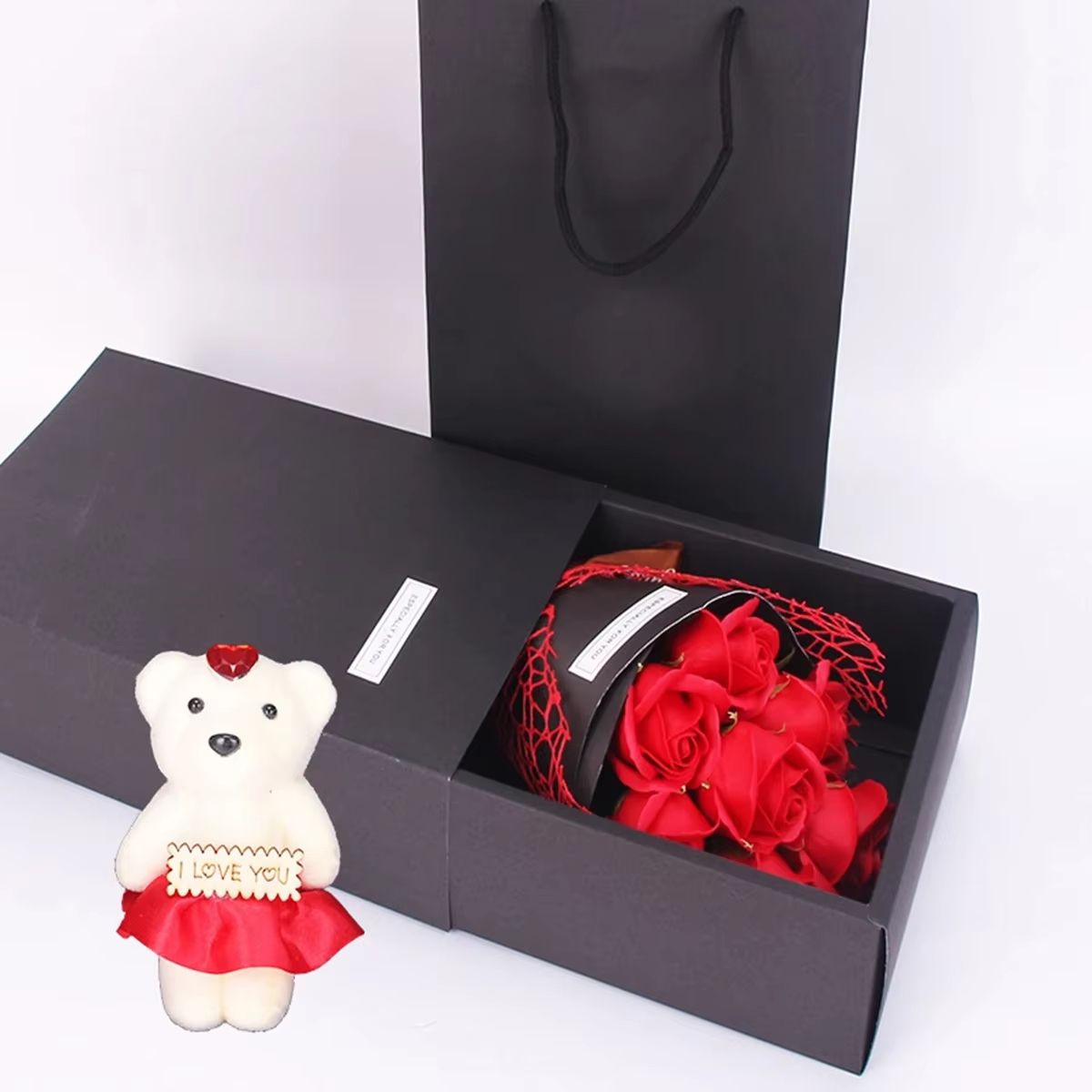Handmade 7 Rose Soap Bouquet With Little Bear Gift Box  Creative Valentines Mothers Day  Birthday P 5