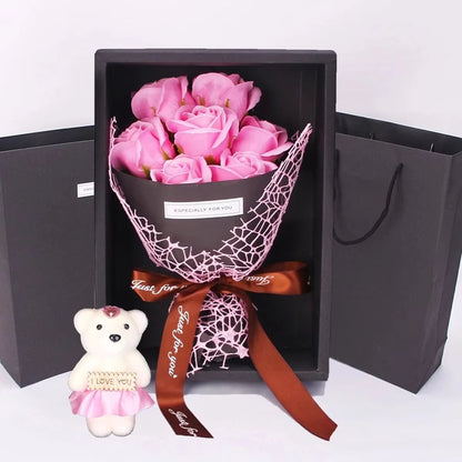 Handmade 7 Rose Soap Bouquet With Little Bear Gift Box  Creative Valentines Mothers Day  Birthday P 6
