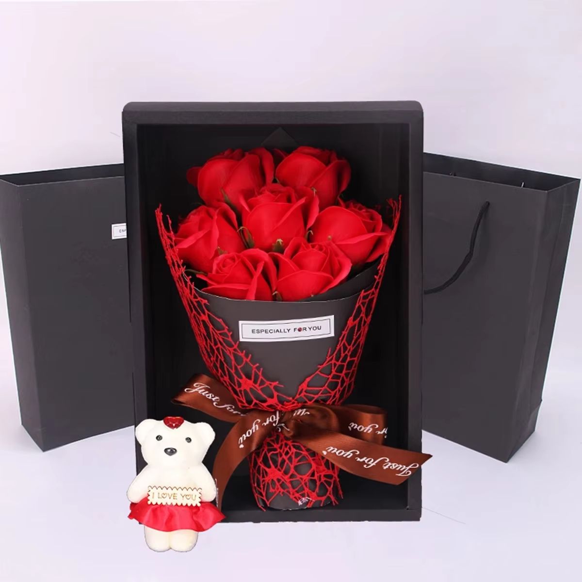 Handmade 7 Rose Soap Bouquet With Little Bear Gift Box  Creative Valentines Mothers Day  Birthday P 7