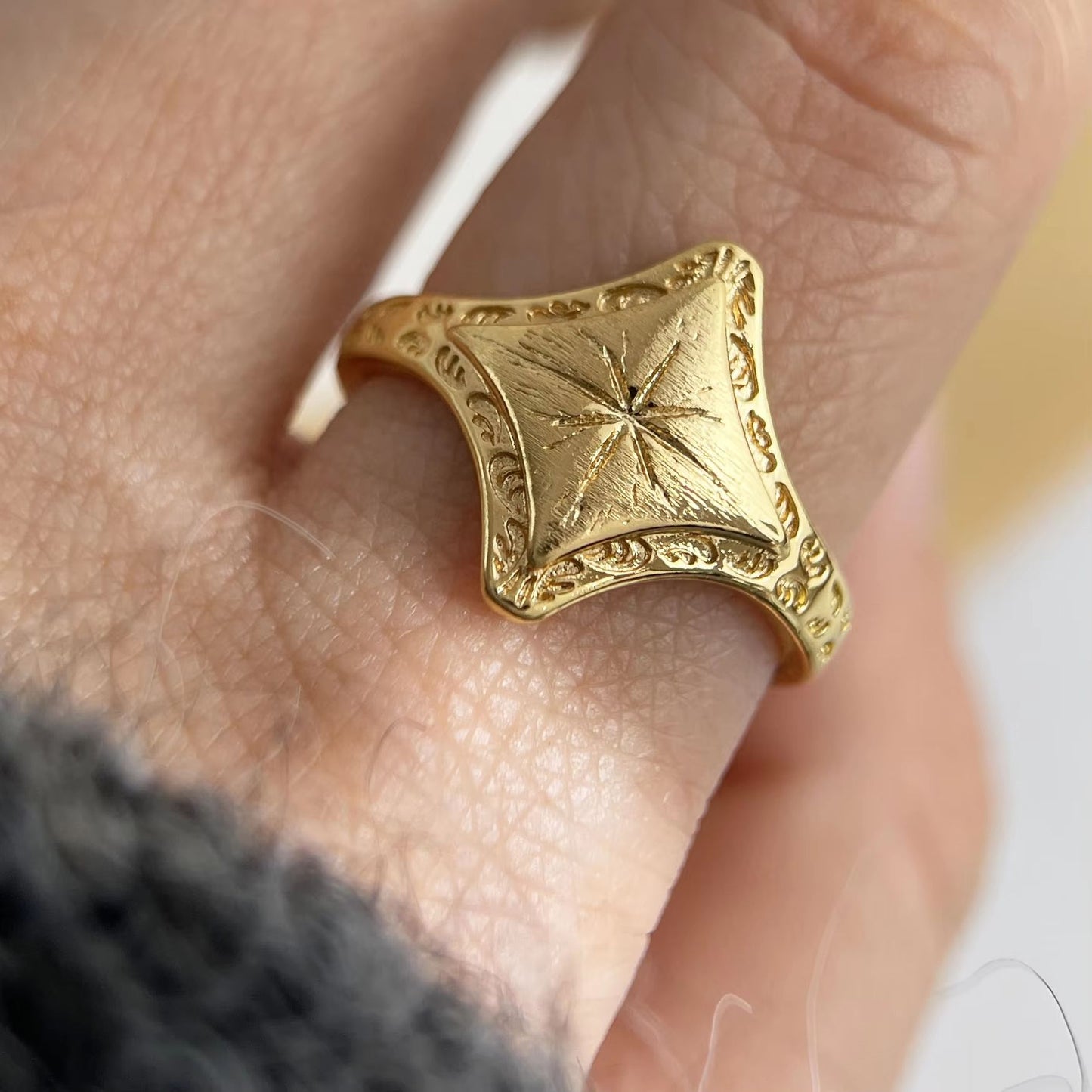 Minimalist 925 Sterling Silver Ring For Women  Handmade Gold Star Design AllergyResistant Fine Jewe 7