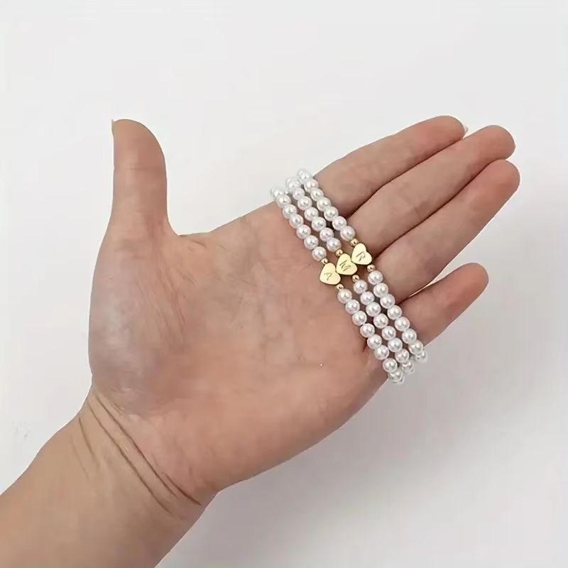 Personalized Initial Pearl Bracelet For Women  Elegant AZ Letter Charm Link Bracelet Jewelry Gift 2