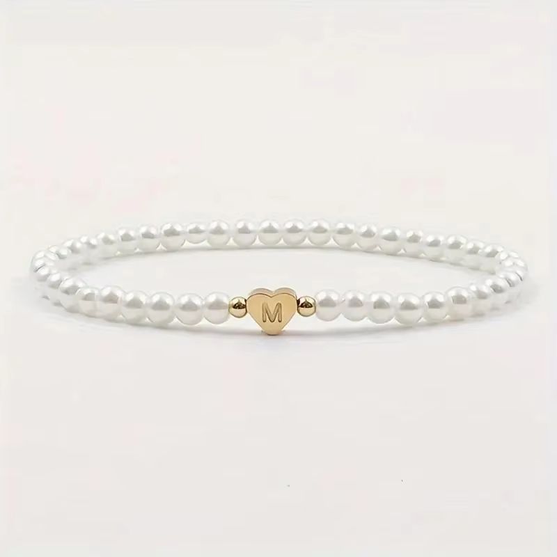 Personalized Initial Pearl Bracelet For Women  Elegant AZ Letter Charm Link Bracelet Jewelry Gift 3