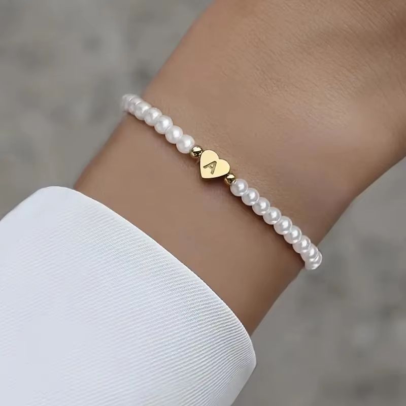 Personalized Initial Pearl Bracelet For Women  Elegant AZ Letter Charm Link Bracelet Jewelry Gift 4
