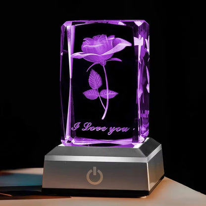 Romantic 3D Rose Crystal Night Light  Colorful LED Lamp For Birthday Anniversary Or Valentines Day  1
