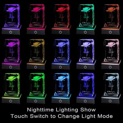 Romantic 3D Rose Crystal Night Light  Colorful LED Lamp For Birthday Anniversary Or Valentines Day  2