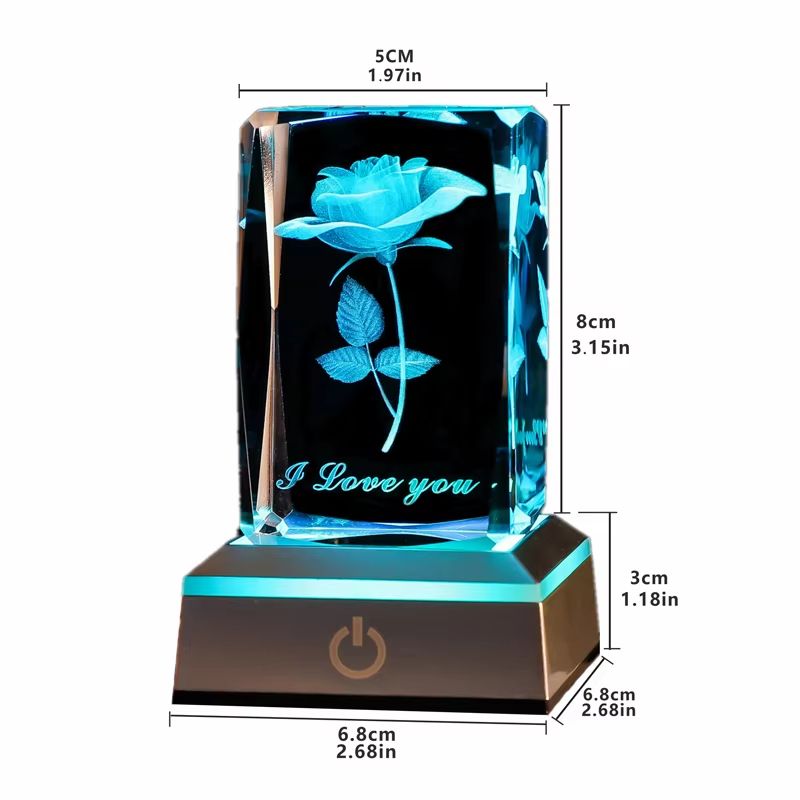 Romantic 3D Rose Crystal Night Light  Colorful LED Lamp For Birthday Anniversary Or Valentines Day  4
