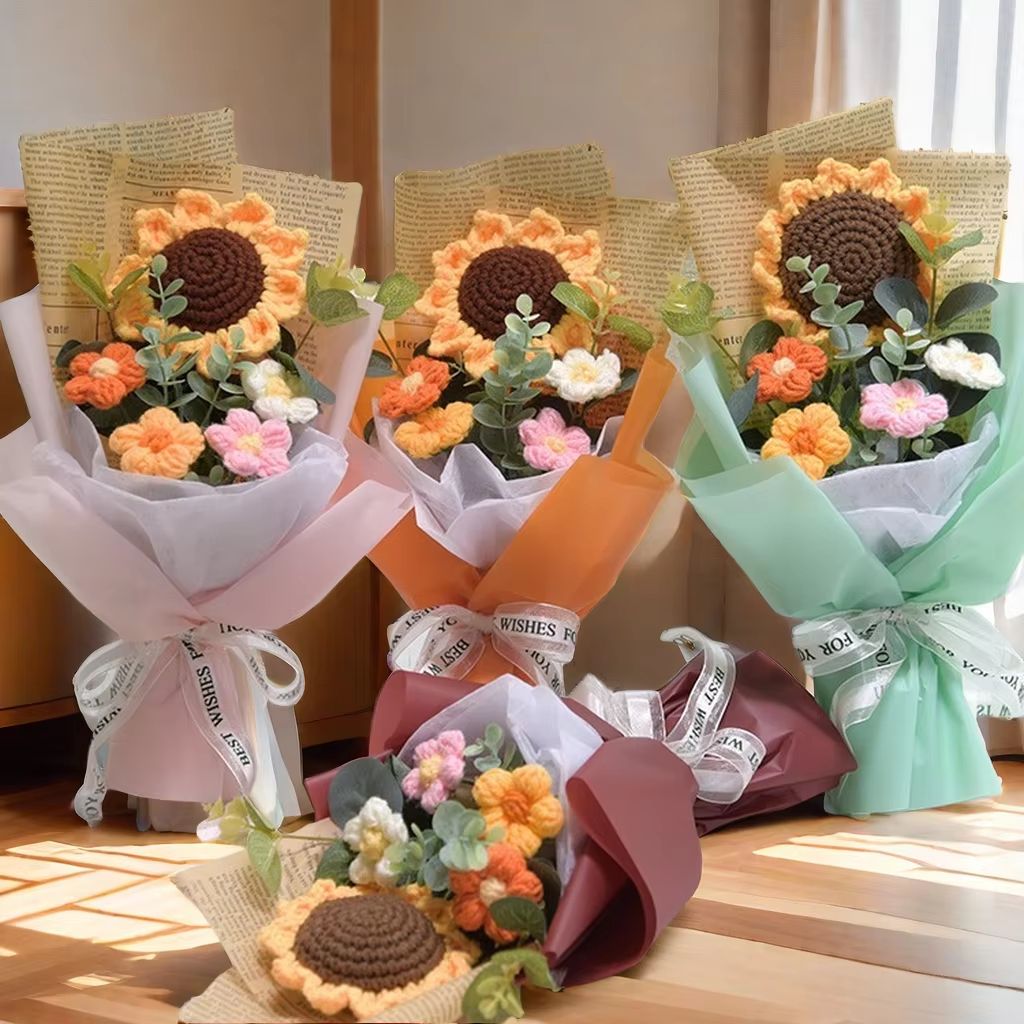 Handmade Crochet Flower Bouquet – Sunflower & Daisy Gift for Special Occasions